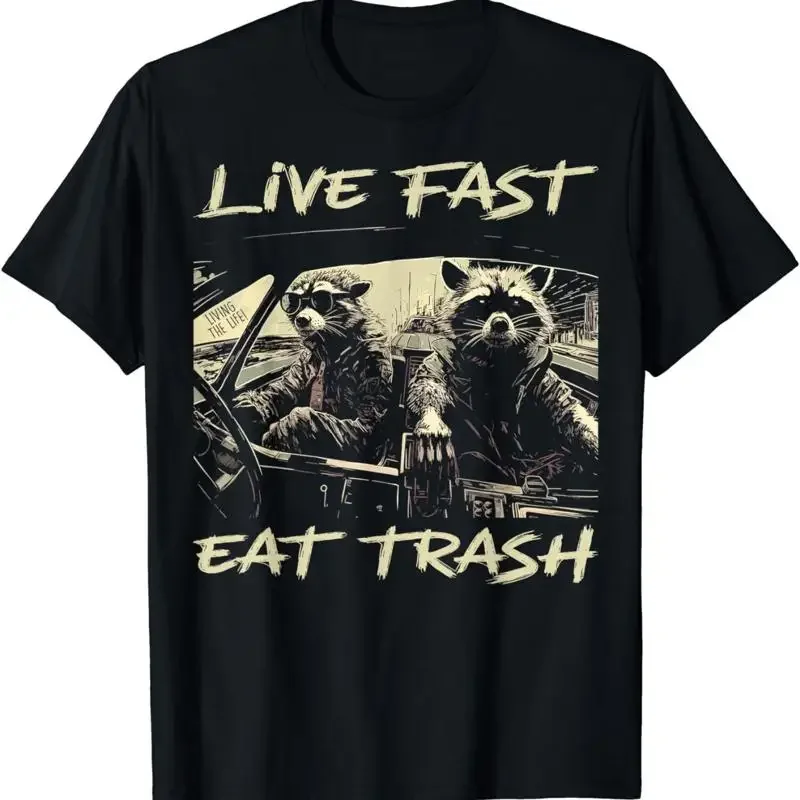 New Sunset Raccoon Live Fast Eats Trash Design T Shirt S 4Xl