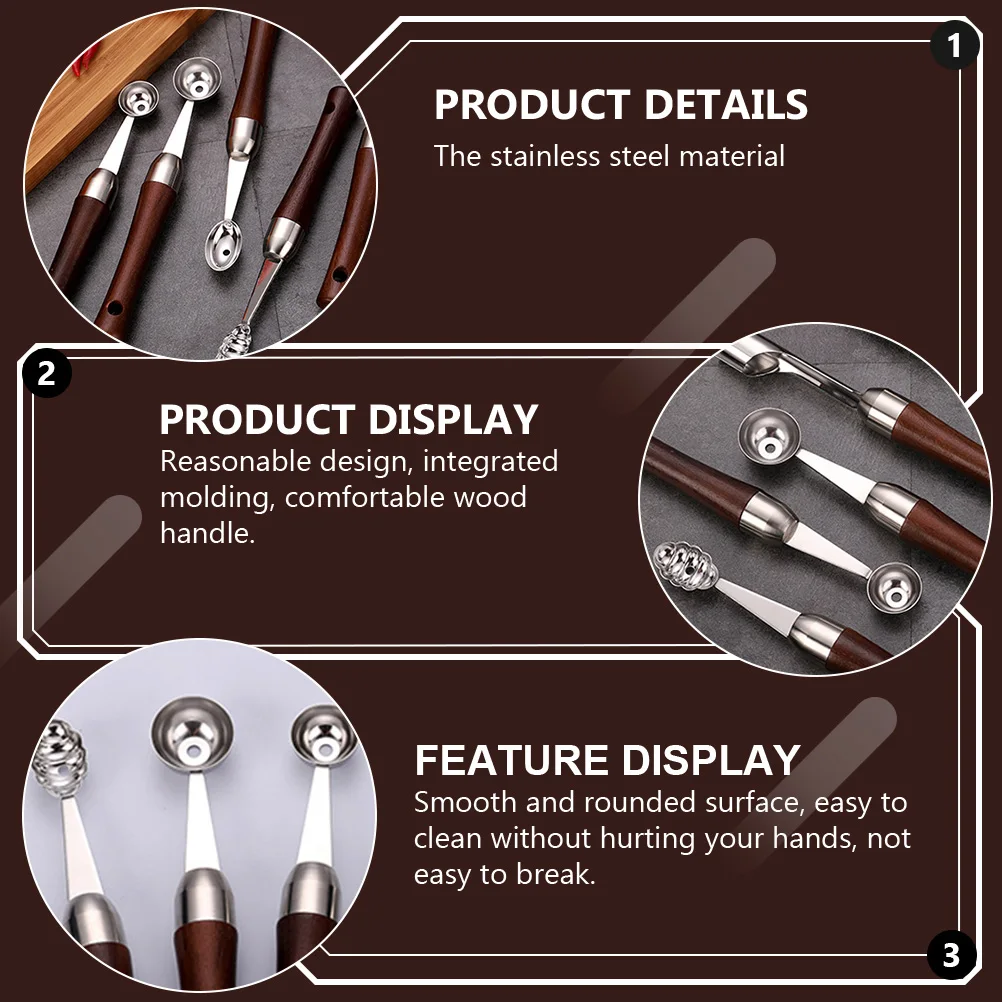 

Fruit Ball Picker Stainless Steel Scoop Wood H Melon Spoon Watermelon Tool Kitchen Gadget Fruit Easy Clean Home
