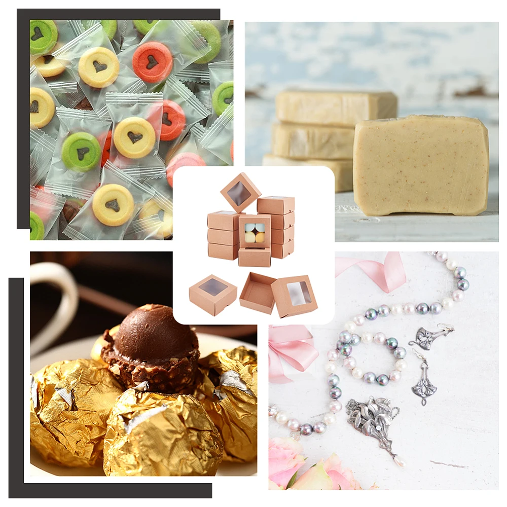 علب هدايا مجوهرات من الورق المقوى قابلة للطي مع نافذة مرئية من مادة PVC مربعة BurlyWood المنتج النهائي: 10 × 10 × 5 سم #6