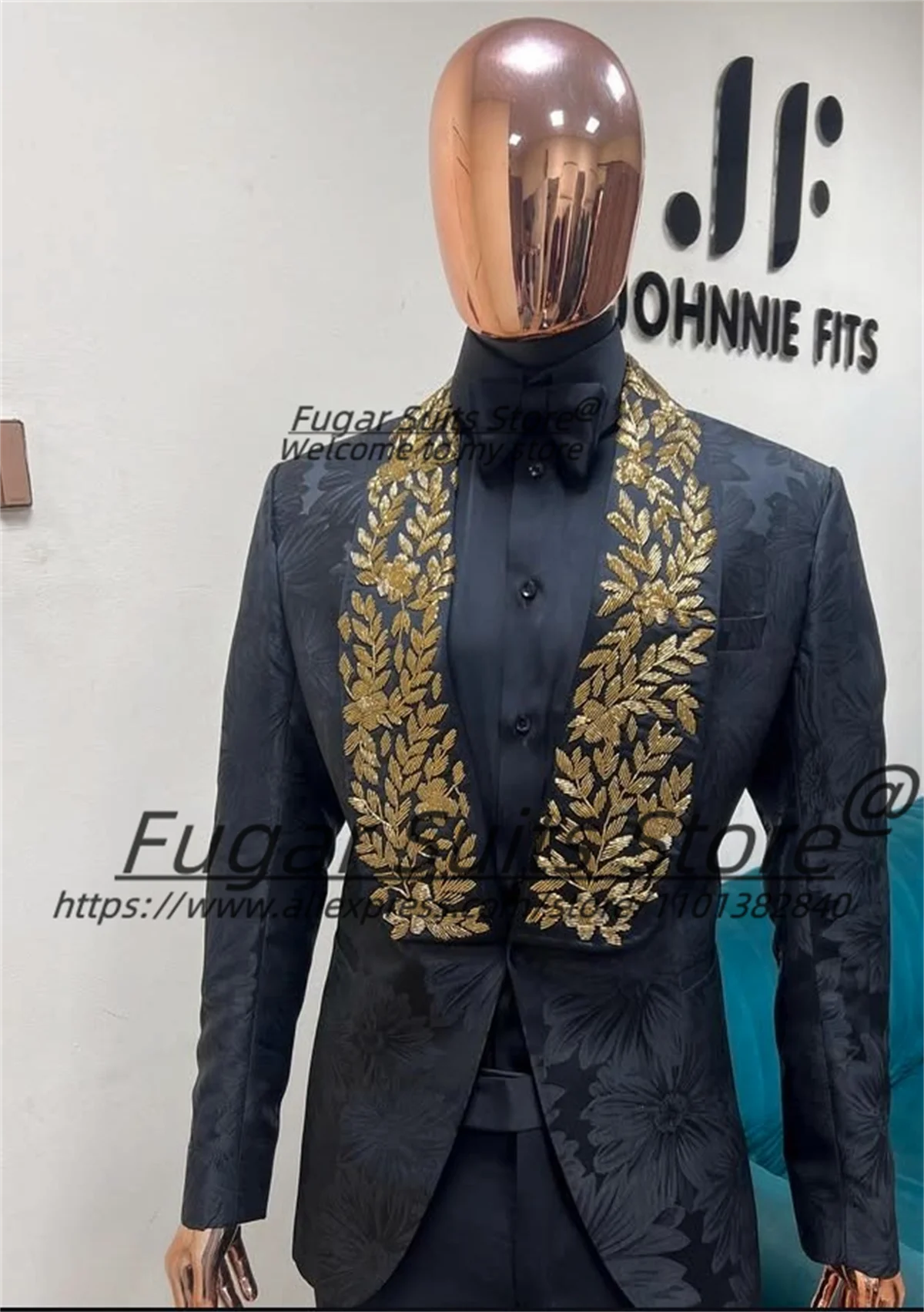 الذهب التطريز Luxuly الرجال الدعاوى أنيقة الجاكار سليم صالح شال التلبيب العريس الزفاف البدلات الرسمية الذكور حفلة موسيقية الحلل 2 قطع مجموعات #1