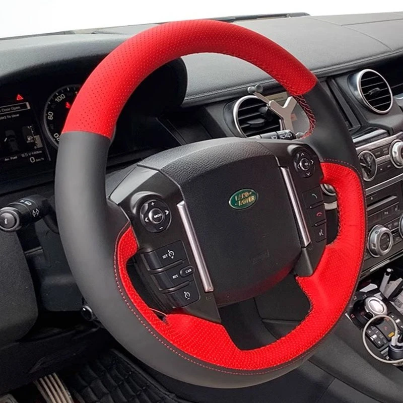 

Для Land Rover Freelander 2 Discovery 4, прошитый вручную нескользящий черный, красный чехол на руль автомобиля из натуральной кожи
