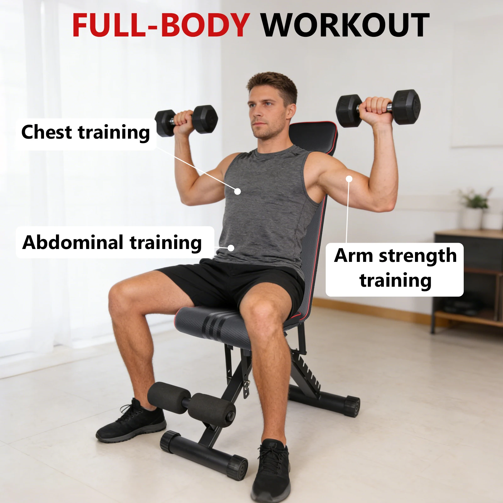 Multifunktionale Hantelbank Trainings-Fitnessbank 5-fach verstellbar. Gangverstellung für stabiles und effektives Ganzkörpertraining – Detail 32