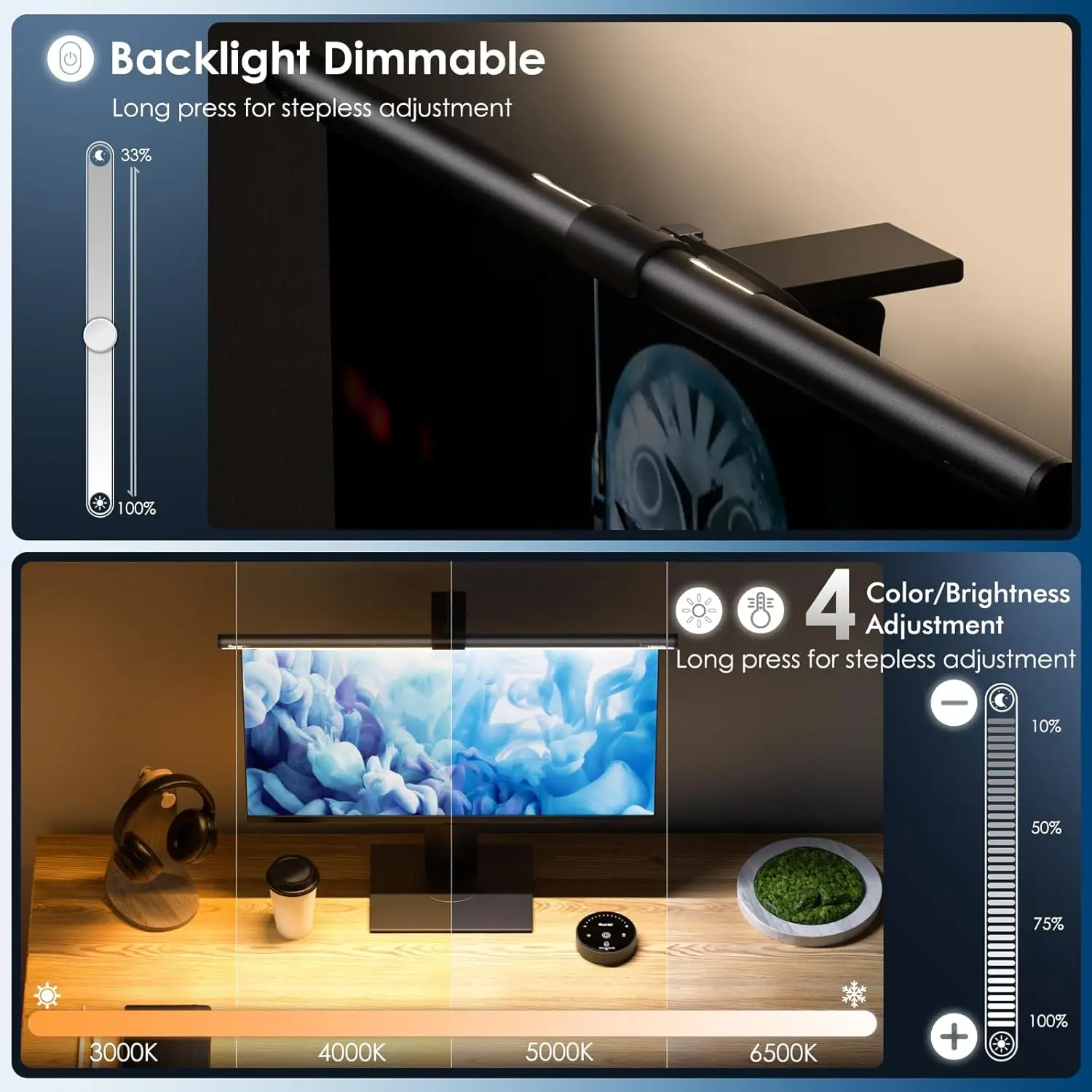 Barre lumineuse de moniteur d'ordinateur avec télécommande, lampe de bureau rétro-éclairée, soins des yeux, maison, bureau, jeux