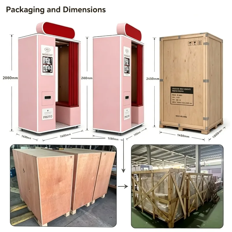 High End Wood Style Self-service Photo Booth Station Machine Enclosed Photobooth for Luxury Wedding Party Commercial Venue