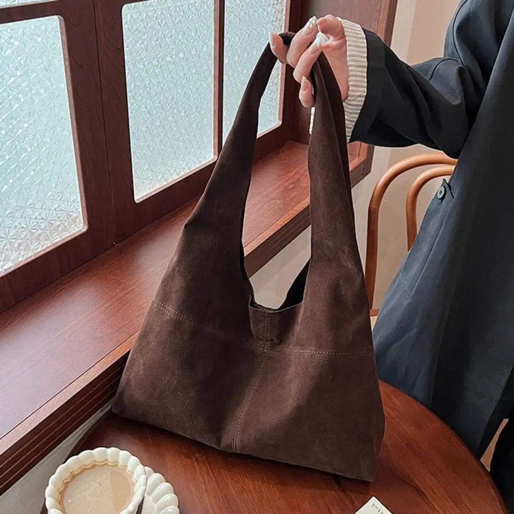 

Cute Handbag Suede Shoulder Bag Brown Solid Color Hobo Bag Fashion Large Capacity Ladies Tote Bag Girls