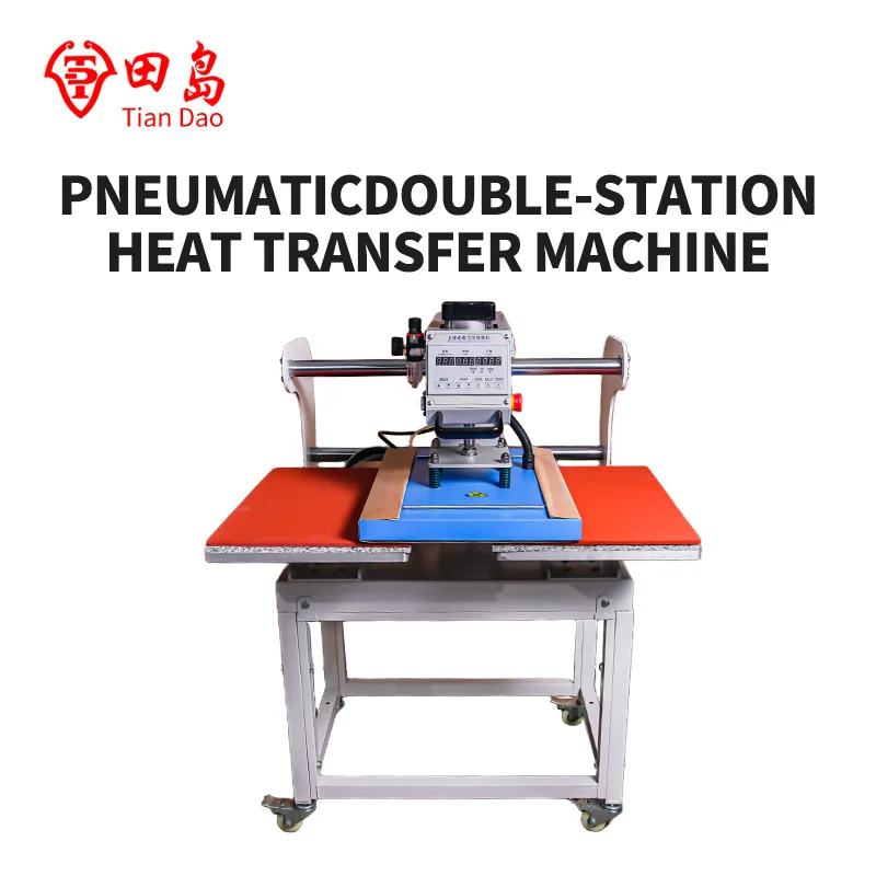 آلة نقل الحرارة الهوائية ذات المحطة المزدوجة آلة الضغط شبه الأوتوماتيكية على تي شيرت الملابس