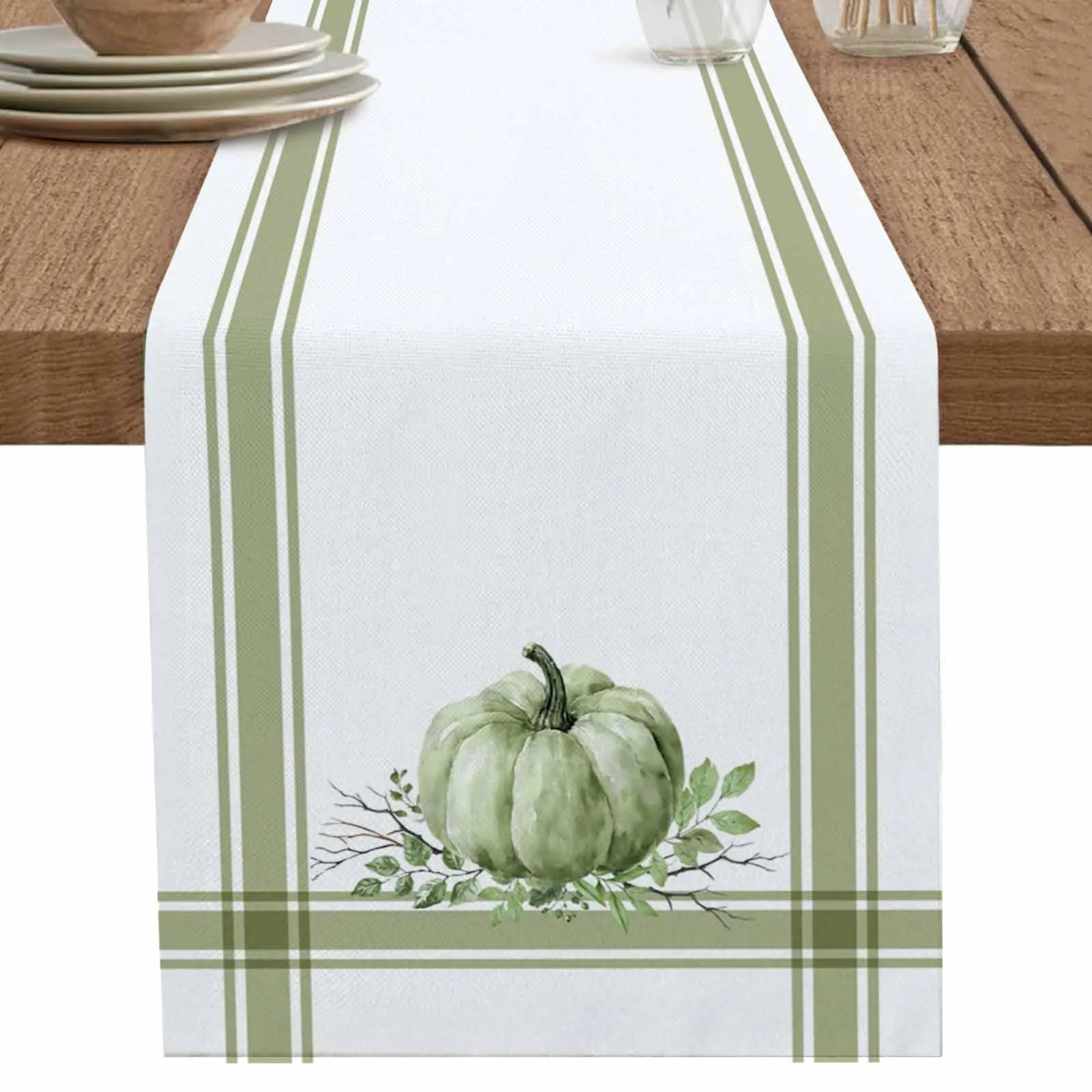 

Country Sage Green Green Pumpkin Table Runner Party Polyester Table Cover for Home Dining Decoration