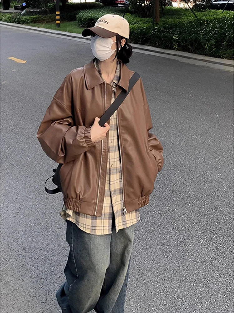 

Американская модная винтажная куртка из искусственной кожи для мужчин, осенняя, с новым воротником, для пар