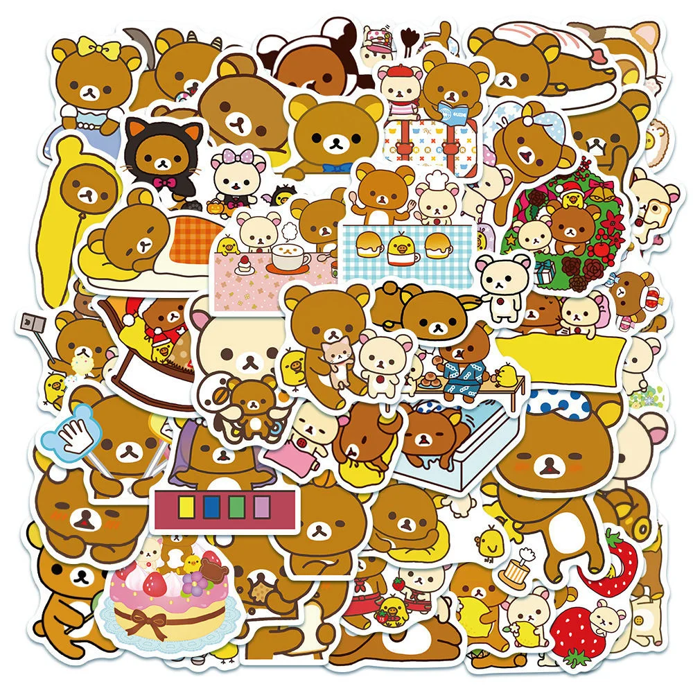 50 pcs/set Fun Kawaii Cartoon Rilakkuma Bear Waterproof PVC Stickers Scrapbooking Diy Journaling Cute Stationery Sticker Diary