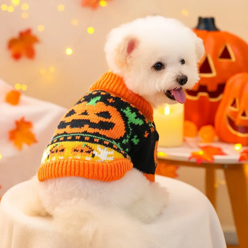 

2025 Autumn and Winter Halloween Pet Clothes, Dog Clothes, Cat Clothes, Clothing, Pumpkin Halloween Sweaters Dog Costume
