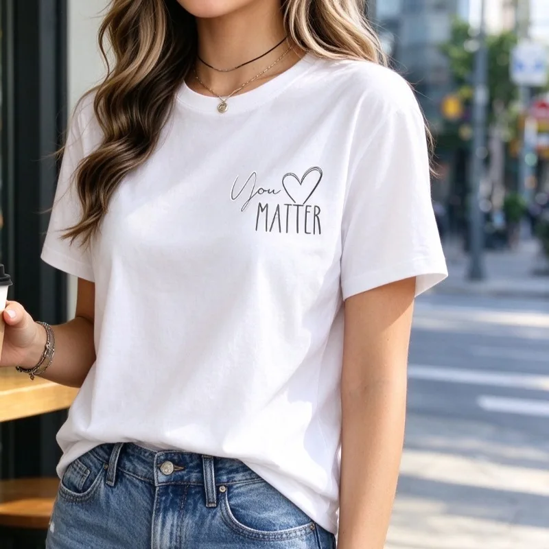 You Matter Women T Shirt Inspirational Heart Print Modal Fabric Casual Short Sleeve Tee Tops Cute Trendy Summer Gift