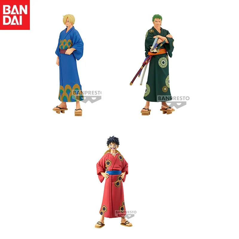 In Stock Bandai Anime ONE PIECE Monkey D. Luffy Roronoa Zoro Sanji Kimono Action Figure Model Children's Gifts