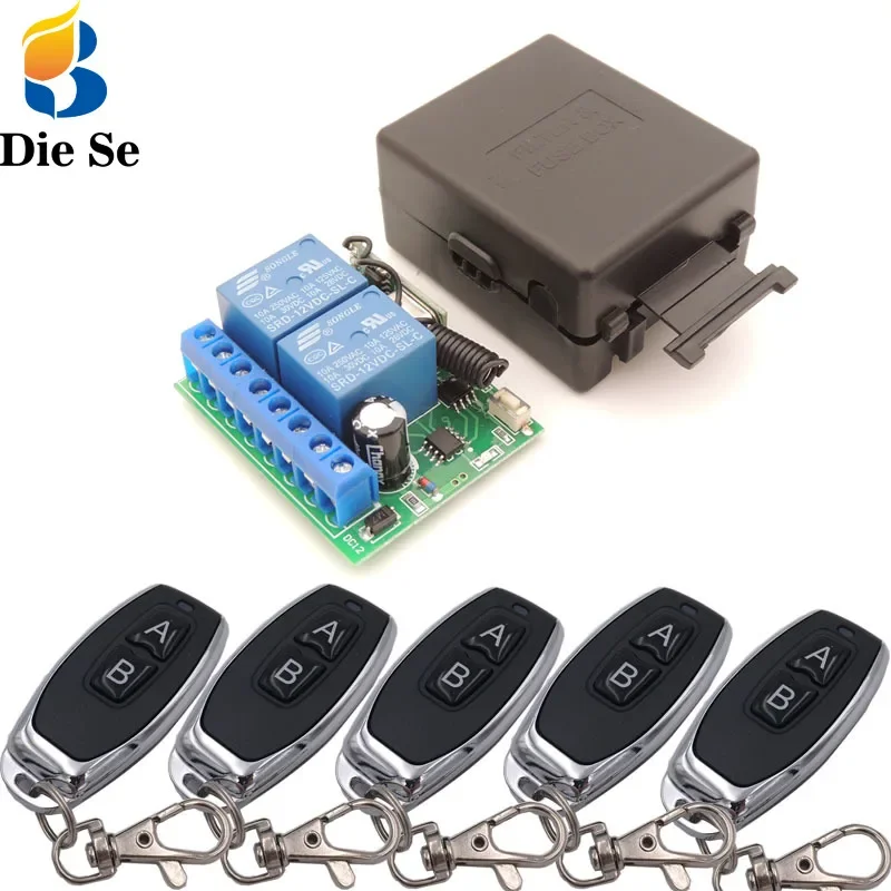 433 MHz Remote Control Switch DC 12V 10A 2 Gang rf Relay Receiver and Transmitter for Current Positive and Negative control