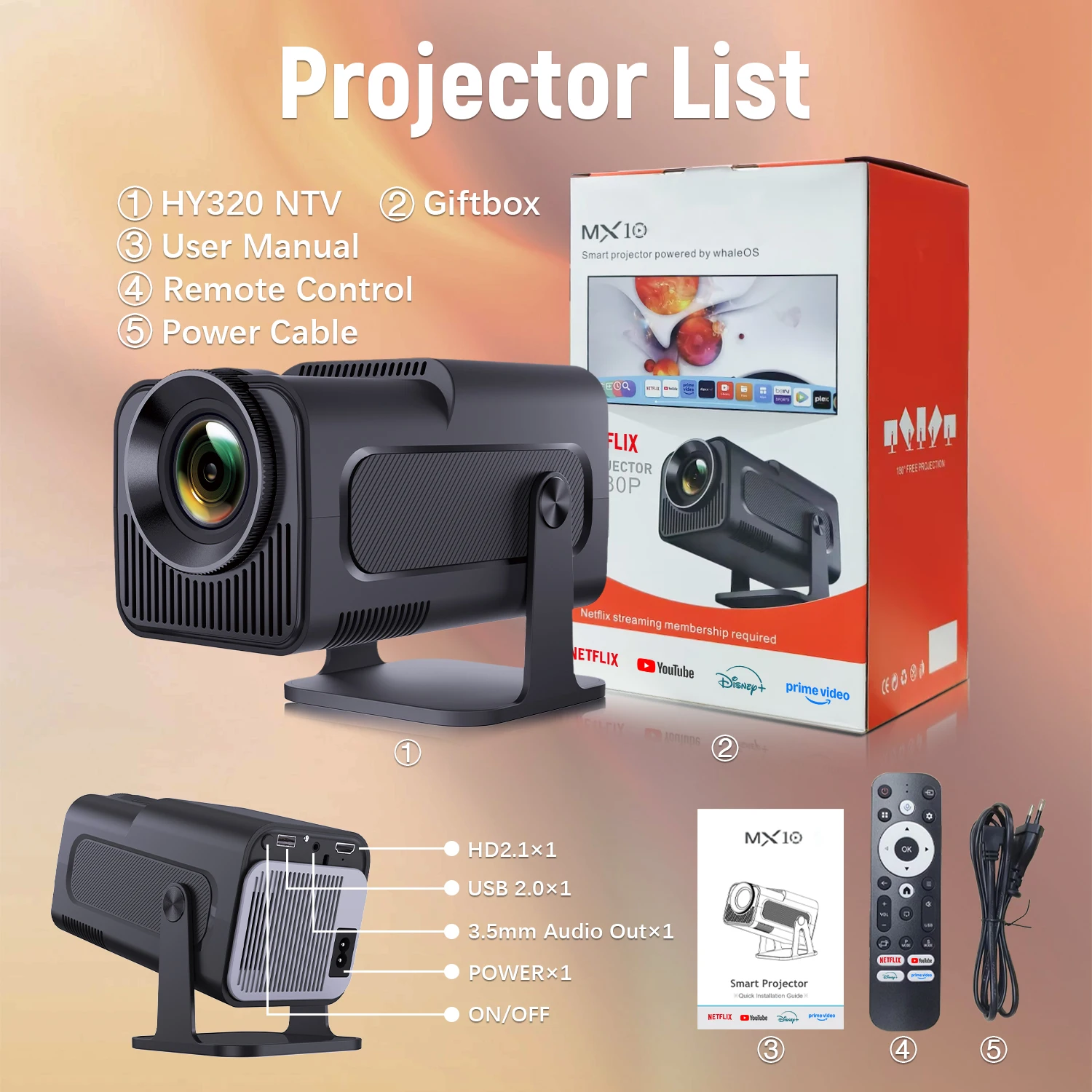 جهاز عرض Velec أندرويد 13 HY320 NTV 4K 1080P 500ANSI BT5.2 WIFI6 صوت عن بعد خارجي ذكي لأجهزة عرض المسرح المنزلي #6