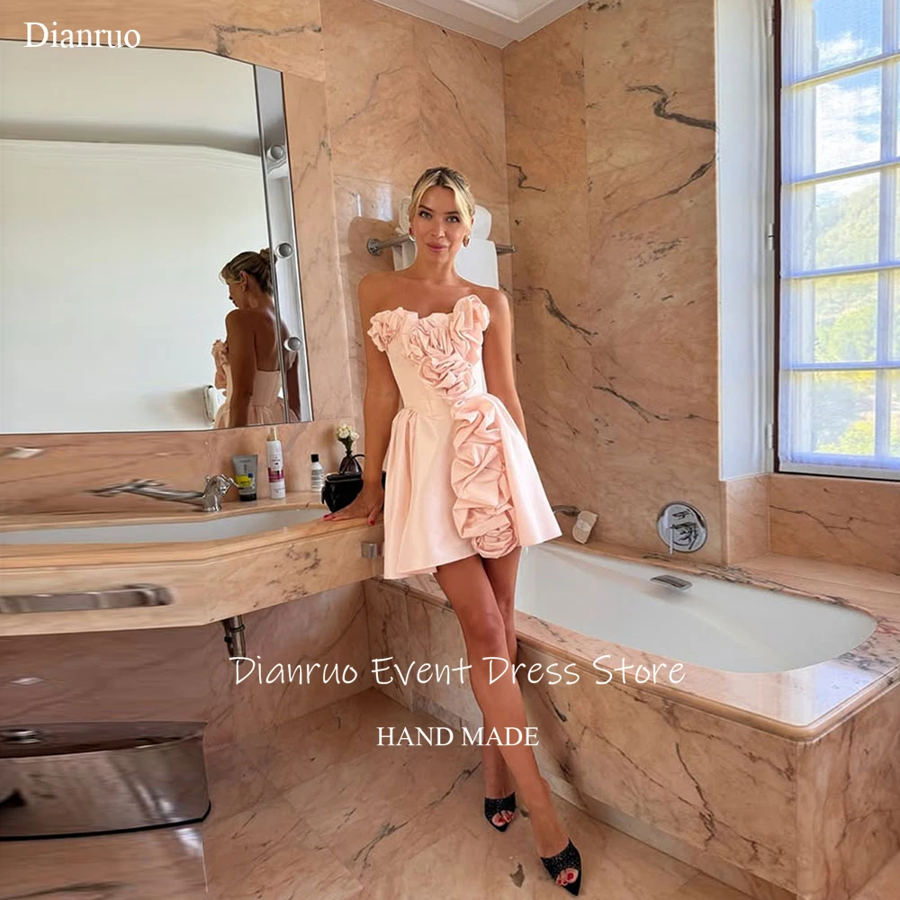 

Dianruo Light Pink 3D Flowers Birthday Dresses Mini A Line Party Gowns Sleeveless Romantic 15 Quinceanera Dresses Customized