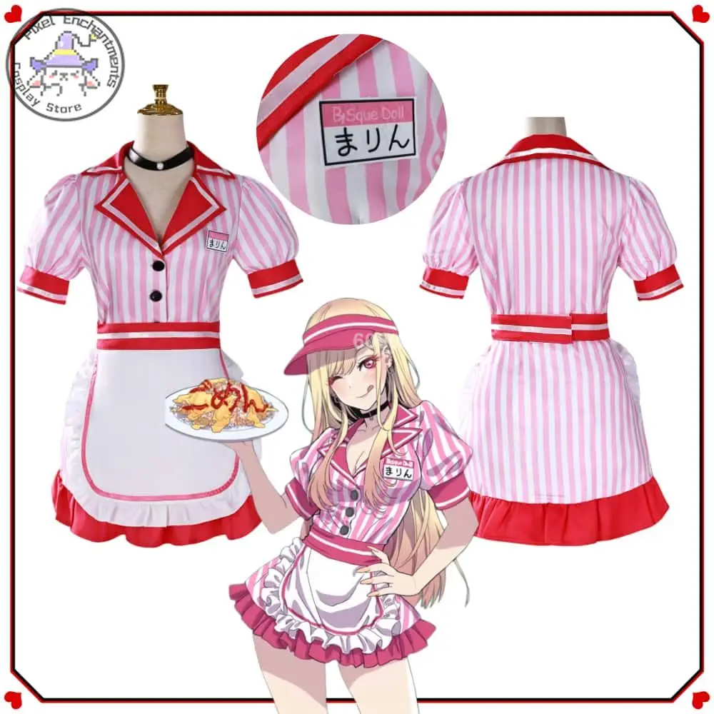 

Hot Anime My Dress-Up Darling Cosplay Costume Anime Kitagawa Marin Role Playing New Maid Pink Dress Outfit for Women Comic Con