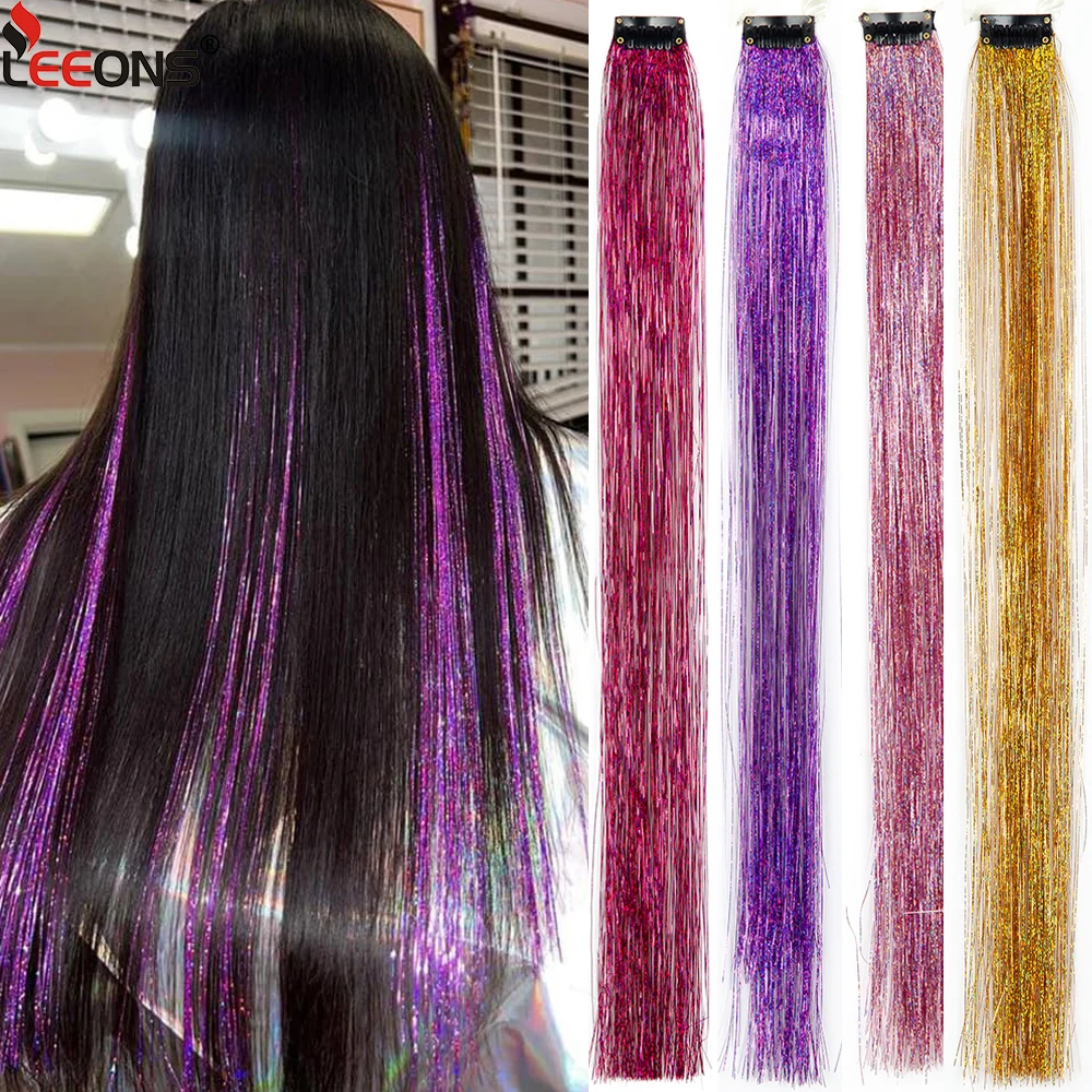 

Набор мишури для волос на заколке, 15 шт., 19,5 дюйма, разноцветная блестящая мишура для наращивания волос для девочек, термостойкое сказочное украшение для вечеринки