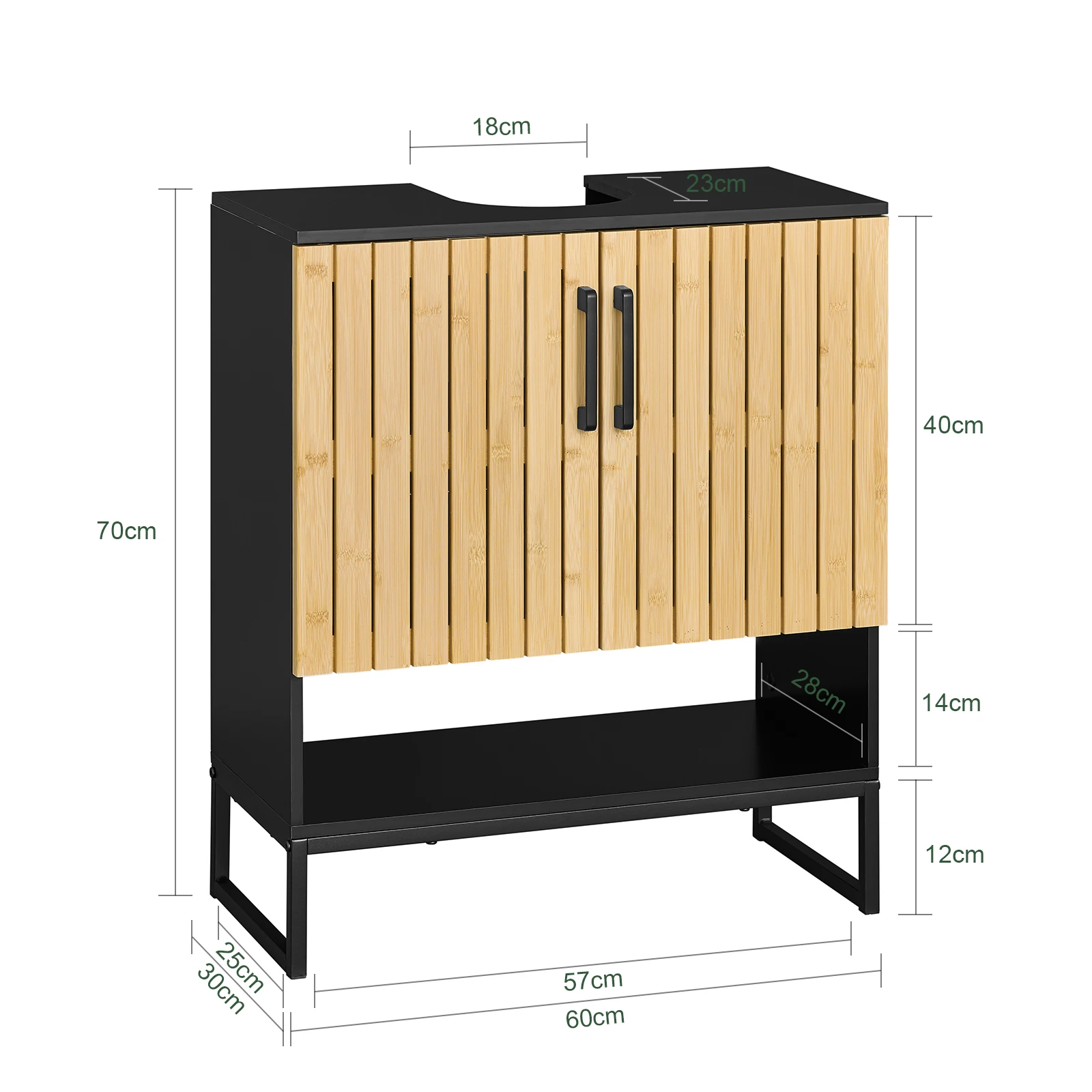 SoBuy BZR202-SCH Waschbeckenunterschrank 60 cm breit mit Bambus Tür & Metallfüßen höhenverstellbare für kleine Bäder Gäste WC – Detail 4