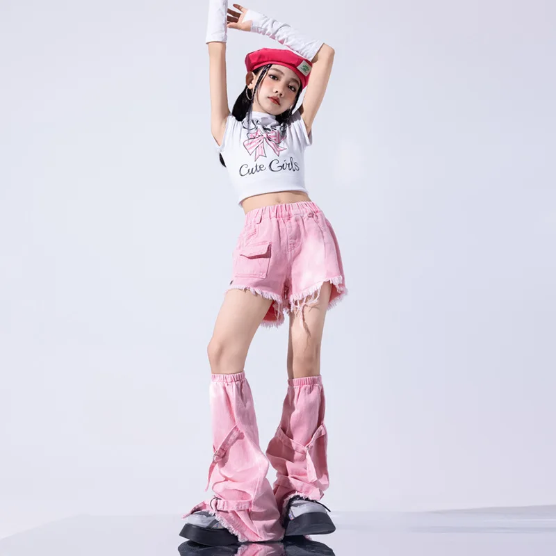 Girls Hip Hop Sweet Butterfly Crop Top Gradient Cargo Pants Kids Street Dance Jeans Clothes Sets Children Streetwear Teen Outfit