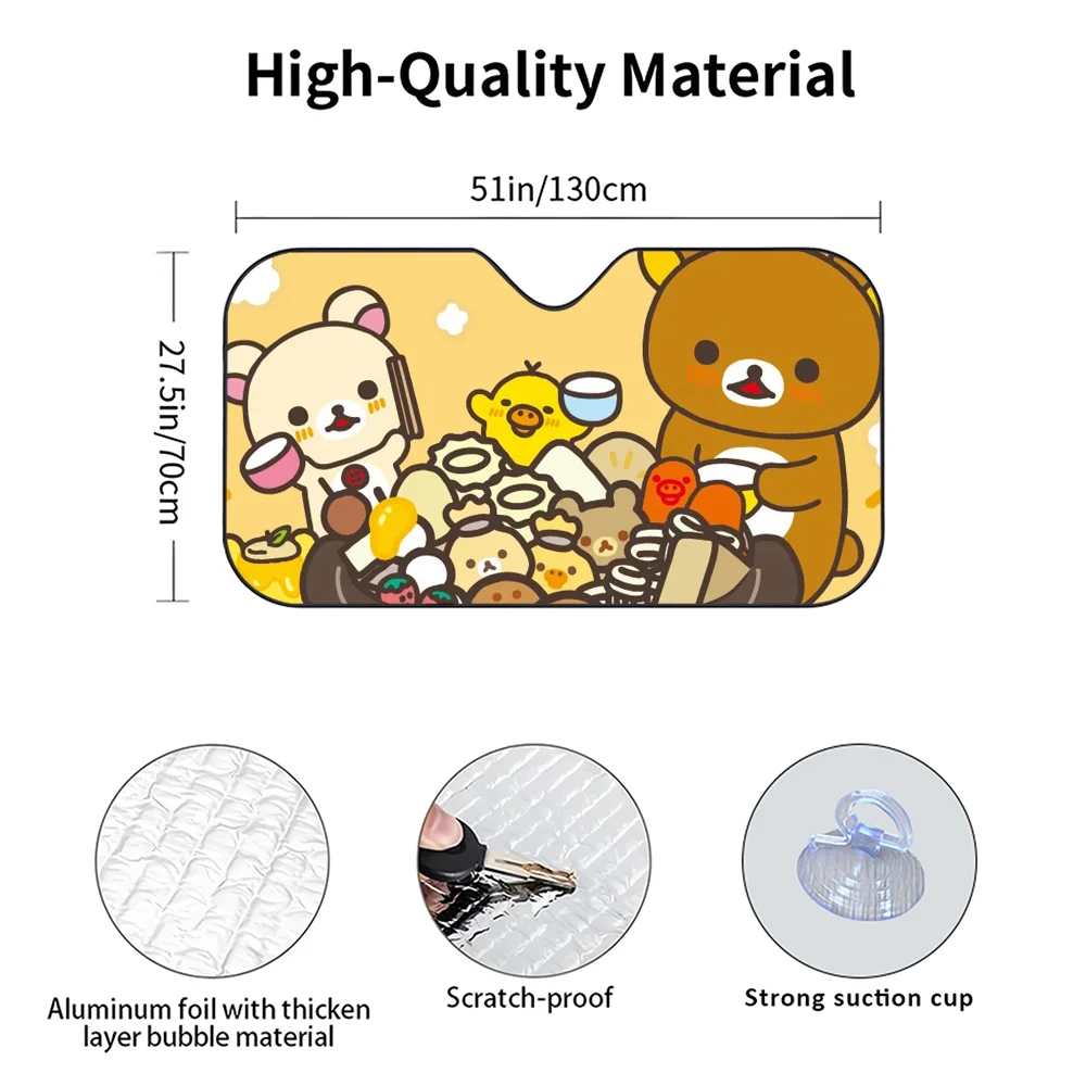 R-Rilakkuma Bären-Autosonnenschutzvorhänge, wärmeisolierende Aluminiumfolie, wiederverwendbare Saugnäpfe, blockieren UV-Strahlen, Sonnenschutz für das Auto – Detail 12
