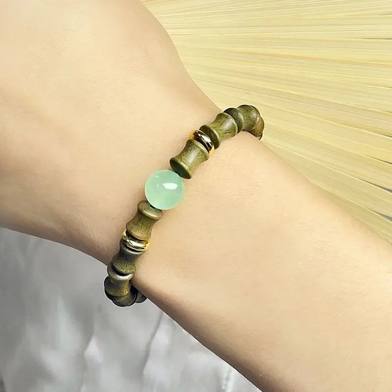 Vintage Green Sandalwood Bracelet Female Bodhi Root Cat Claw Amulet Hand String Couple Natural Chinese Style Buddha Beads