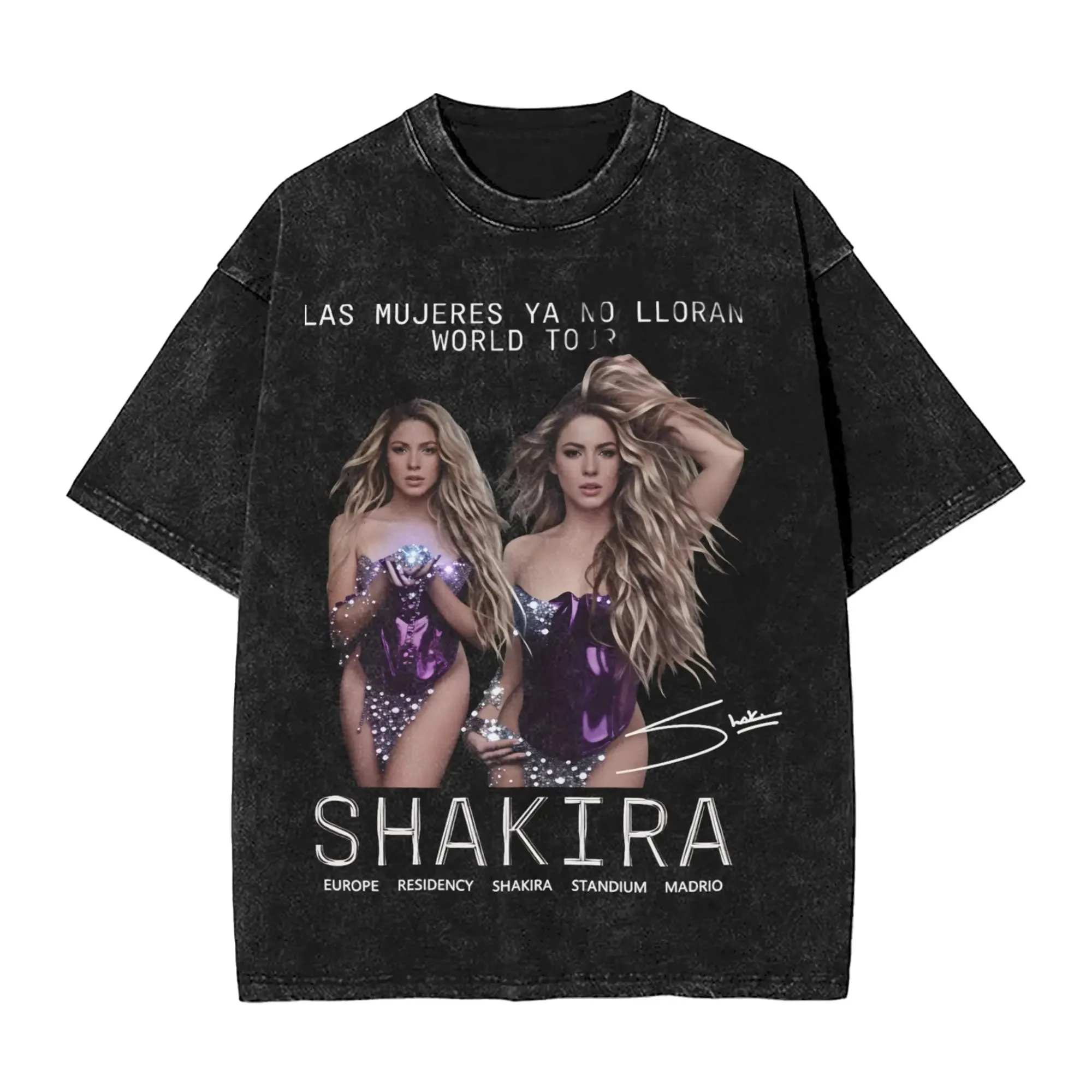 Hot Sale Shakira Las Mujeres Ya No Lloran World Tour 2026 Apparel Graphic Print T-Shirt Men Women Retro Washed Cotton Summer Tee - view 4