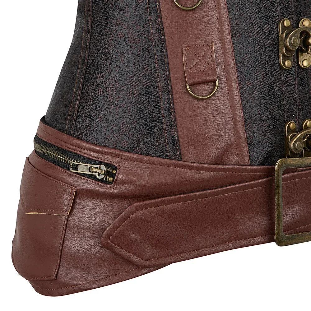 Steampunk Corset Leather Sexy Bustiers Jacket Armor With Shoulder Overbust Gothic Punk Burlesque Corselet Plus Size Korsett