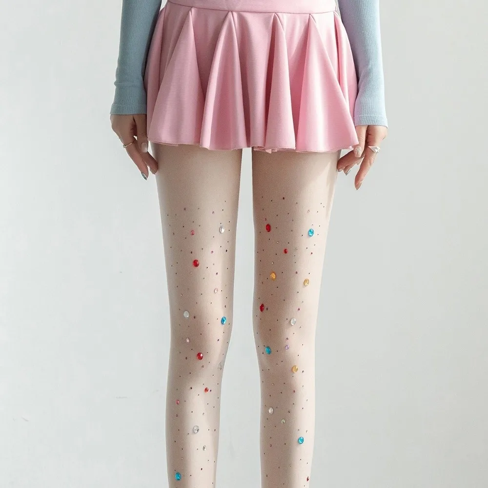 Street Fashion Y2K Colorful Rhinestone Pantyhose Stretch Hot Girl Style Silk Stockings Transparent Dopamine Shiny Tights Girls