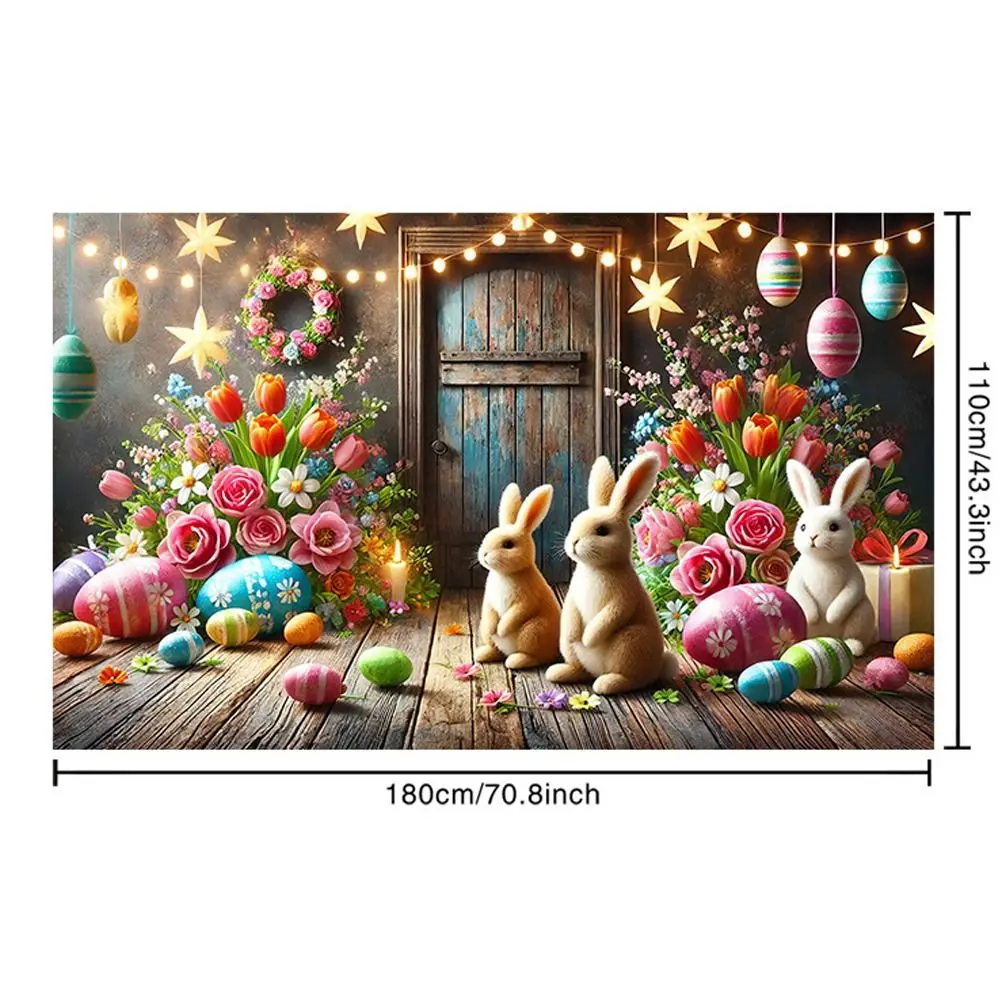 Cartoon Easter Photography Backdrop 180*110cm Flowers Grass Easter Hanging Banner Polyester Colorful Poster Photo Props