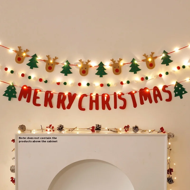 

3/PCS Christmas Tree Hanging Decorations Party Background Flag Pendant DIY Cute Plush Ball Elk Three-Dimensional NewYear 2025