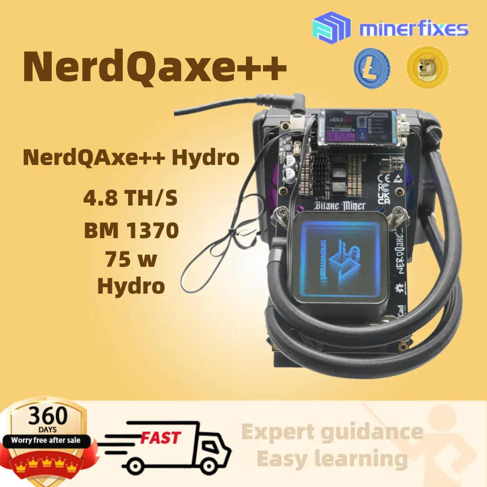 

Мини-майнер биткойнов NerdQaxe++ Hydro 4,8THs 75 Вт BM1370 с открытым исходным кодом Super Silent Home Asic Unit Lottery Miner
