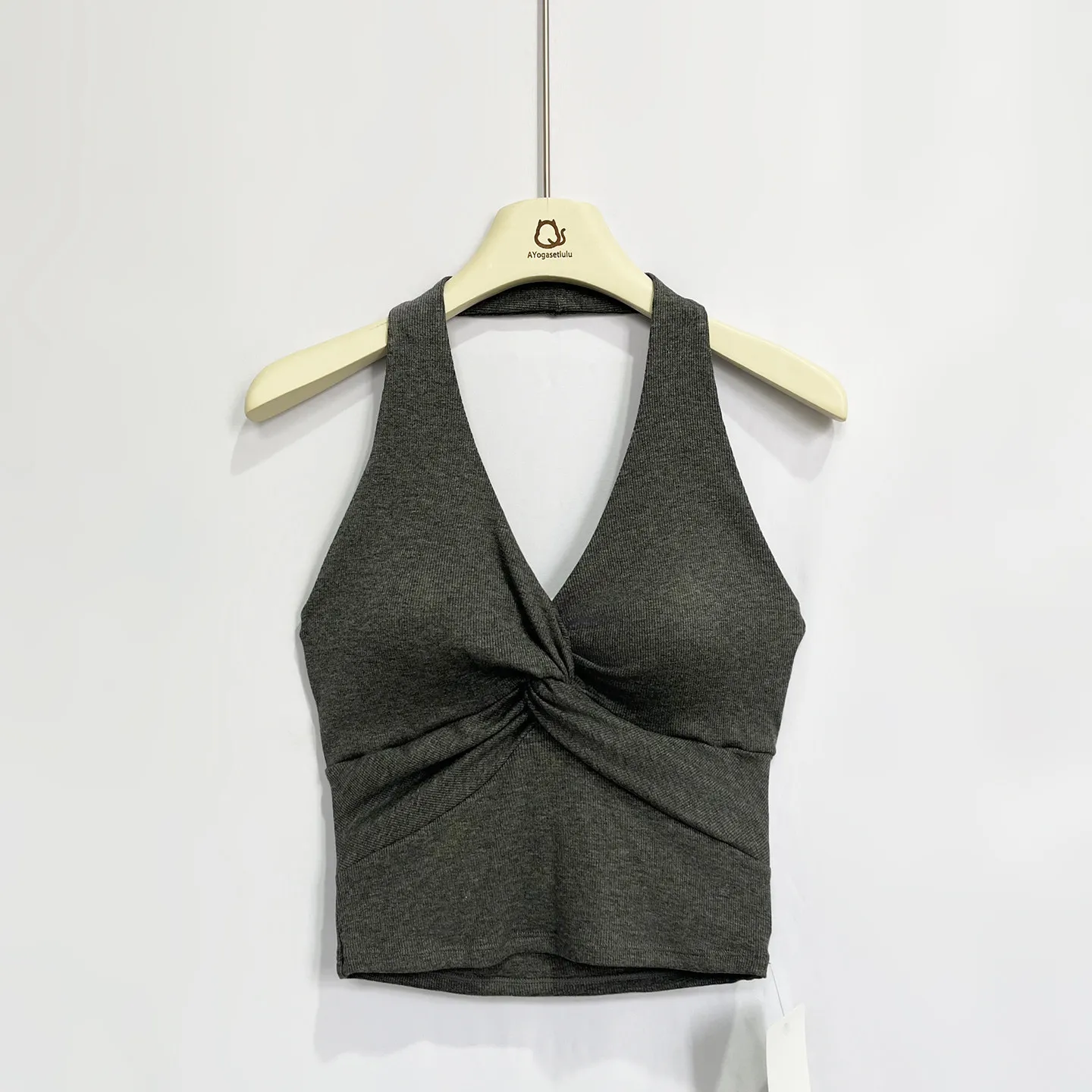 Damen Sexy V-Ausschnitt Yoga-Top Figurformendes Gedrehtes Design Sport-BH mit Brustpolster Fitness-BH Pilates Gym Tanktop – Detail 8