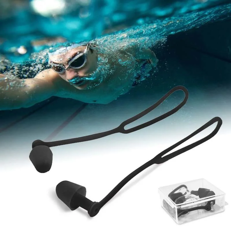 Swimming Earplugs Silicone Waterproof Noise Reduction Sleeping Swimming Bath Protection Earplugs with Lanyard Swimming Tools