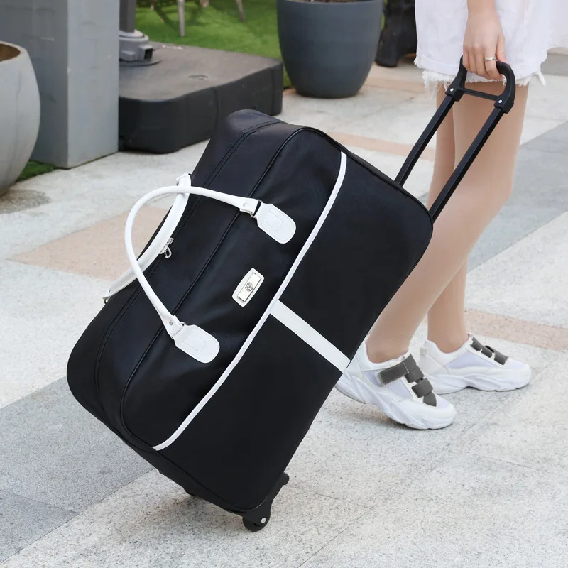 Large Capacity Travel Bags Folding Waterproof Trolley Bags with Wheels Zipper Fashion Oxford cloth Lightweight Hand Luggage