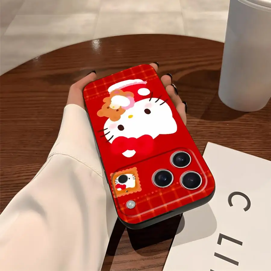 かわいいハローキティ新年ブラックソフトフォンカバーケース iPhone 13 12 11 17 Pro Max XR XS Max 15 16 14 Plus 7 8 17Air対応