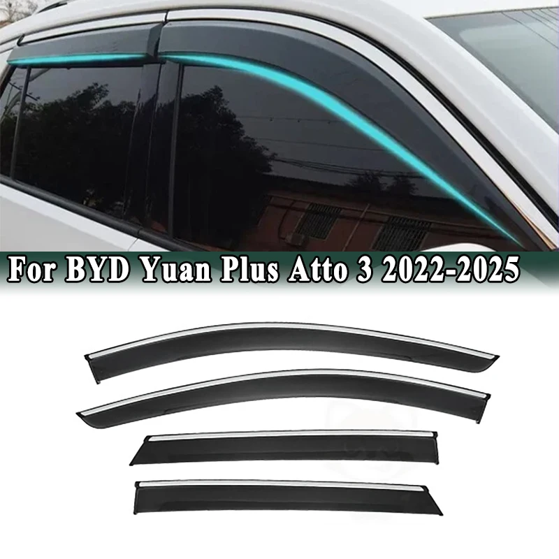 For BYD Yuan Plus MK1 Atto 3 2022-2025 Side Window Weather Shields Paste-mounted Window Deflector Rain Awnings Car Accessories