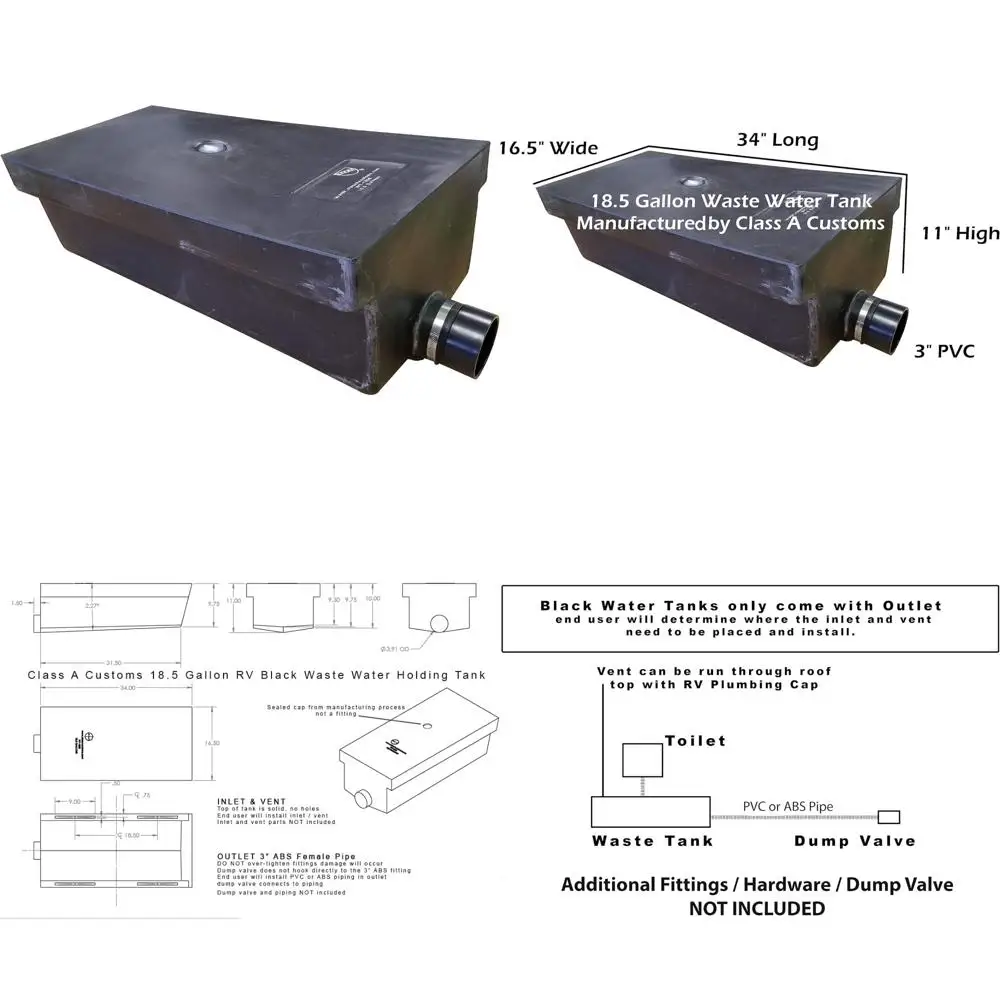 RV Waste Tank 18.5 Gallon Black Water Storage Tank WT-1850