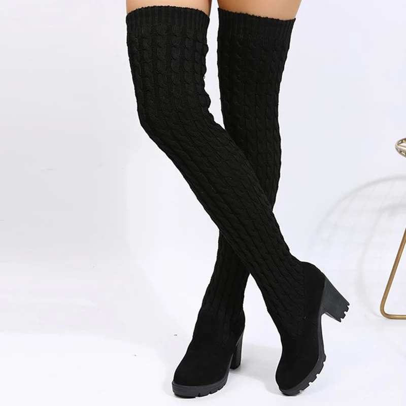 Knitting Over The Knee Women Sock Boots High Heels Sexy Shoes 2024 Fashion Winter New Shoes Walking Goth Gladiator Zapatos Mujer