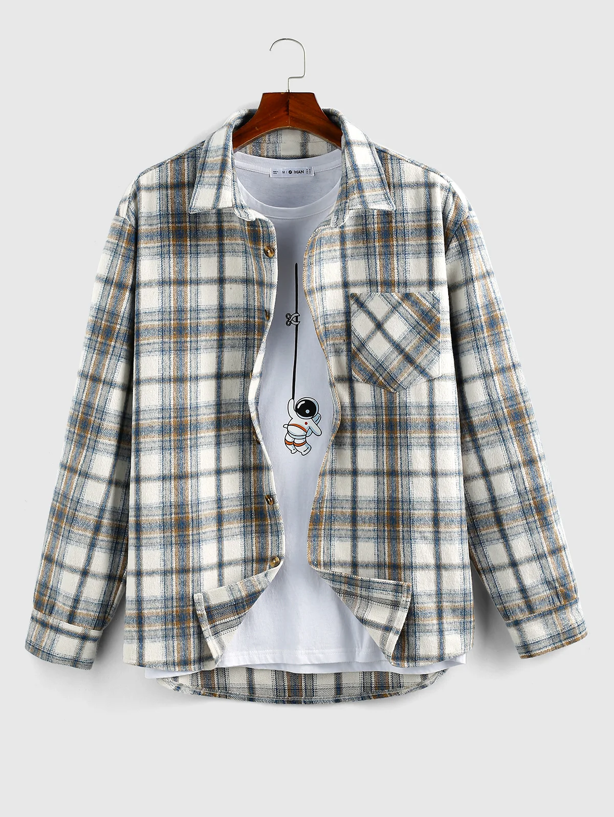 ZAFUL Plaid Print Wool Blend Pocket Shirt