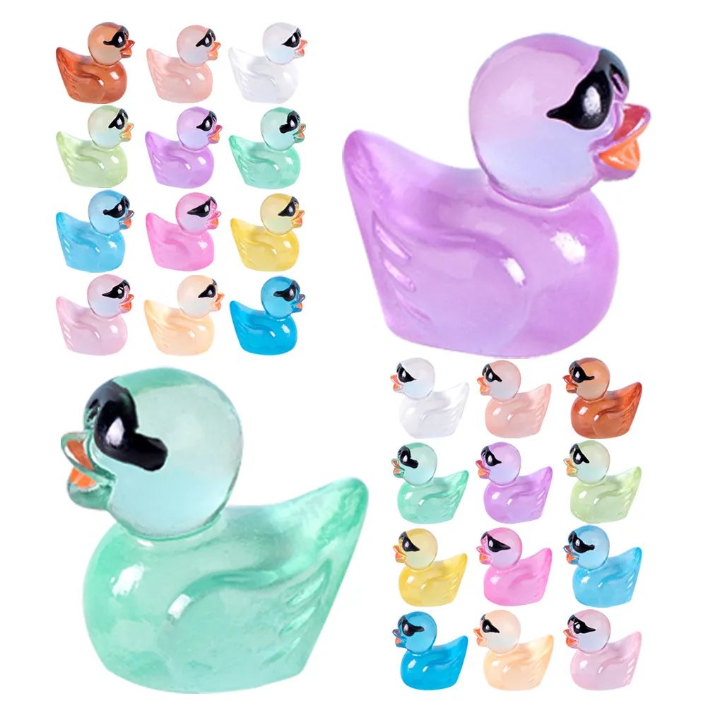 36Pcs Glow in The Dark Mini Duck Resin Micro Landscape Decor Cartoon Garden Yard Ornament Nightlight Decoration