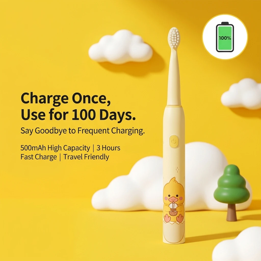 

Long Battery Life Kids Sonic Electric Toothbrush, 3 Modes IPX7 Waterproof Children's Electric Toothbrush with DuPont Antibacteri