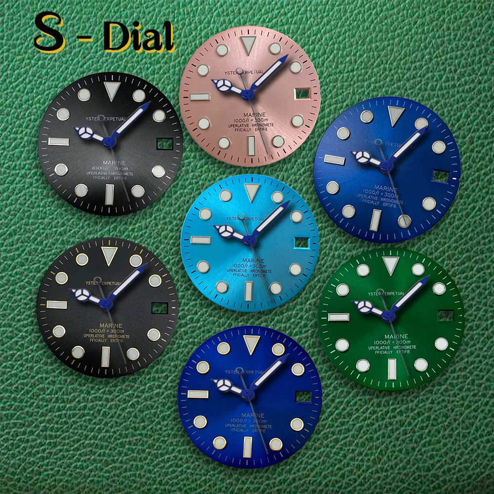 

28,5 мм S логотип, черный солнечный циферблат, циферблат NH35, подходит для механизма NH36, ледяной синий, светящийся, без стрелок, аксессуары для модификации часов