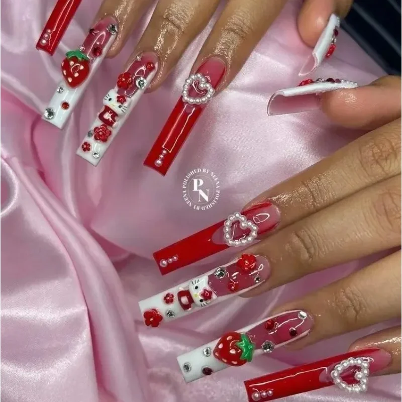 Fai da te sanhos Hello Kitty Kuromi Anime Y2k europa e America stampa fatta a mano sulle unghie punte lunghe unghie Design Manicure ragazze regalo