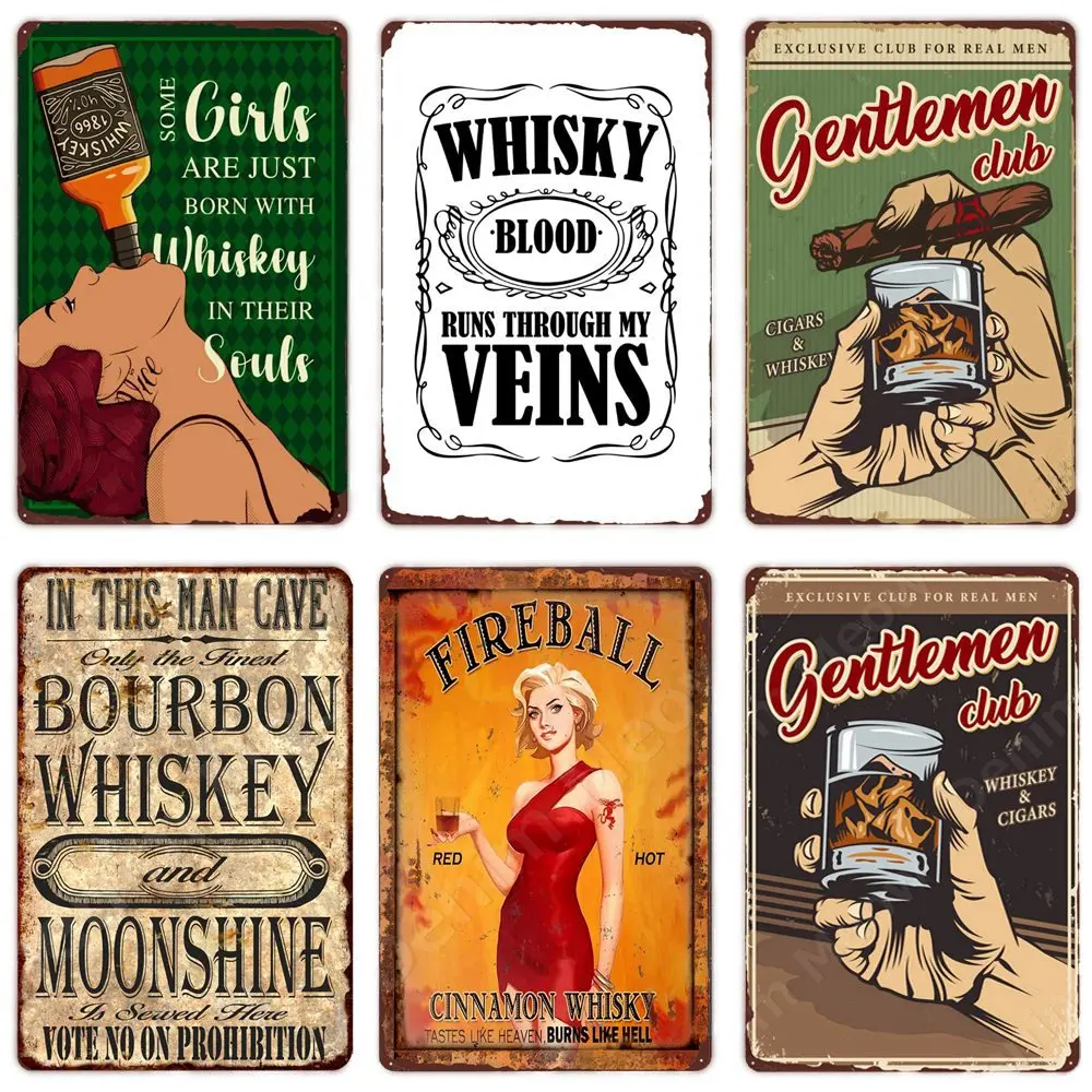 Vintage whisky Retro plakietka, metalowy znak blaszany, odbitki ścienne Bourbon, dom, Bar, klub, jaskinia człowieka, cygaro, wystrój sklepu, prezent