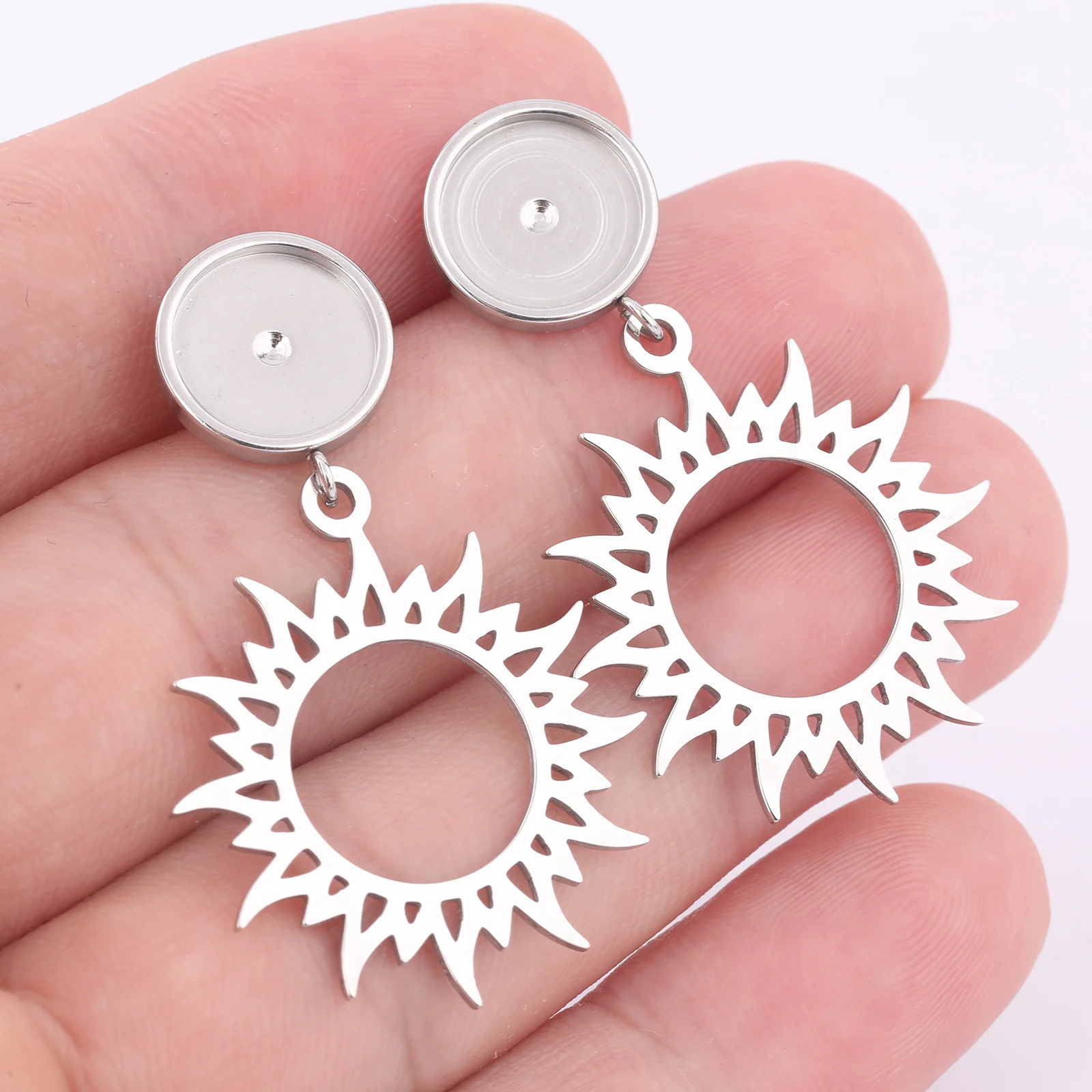 6 Stück Edelstahl passend für 10 mm Cabochon-Ohrring-Basisrohlinge, Ohrstecker mit Kreis-Charms, DIY-Schmuckherstellungszubehör