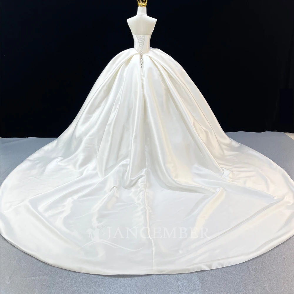 Customized Strapless Sleeveless Princess Wedding Dresses For Bride Satin Wedding Dresses Lace Up Bridal Gowns vestidos de novia