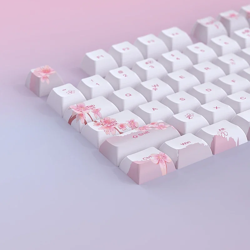 Cherry Blossom Powder Original Keycap KCA Height 136 Keys Five-sided Sublimation Customized Large Full Set of Split Spaces