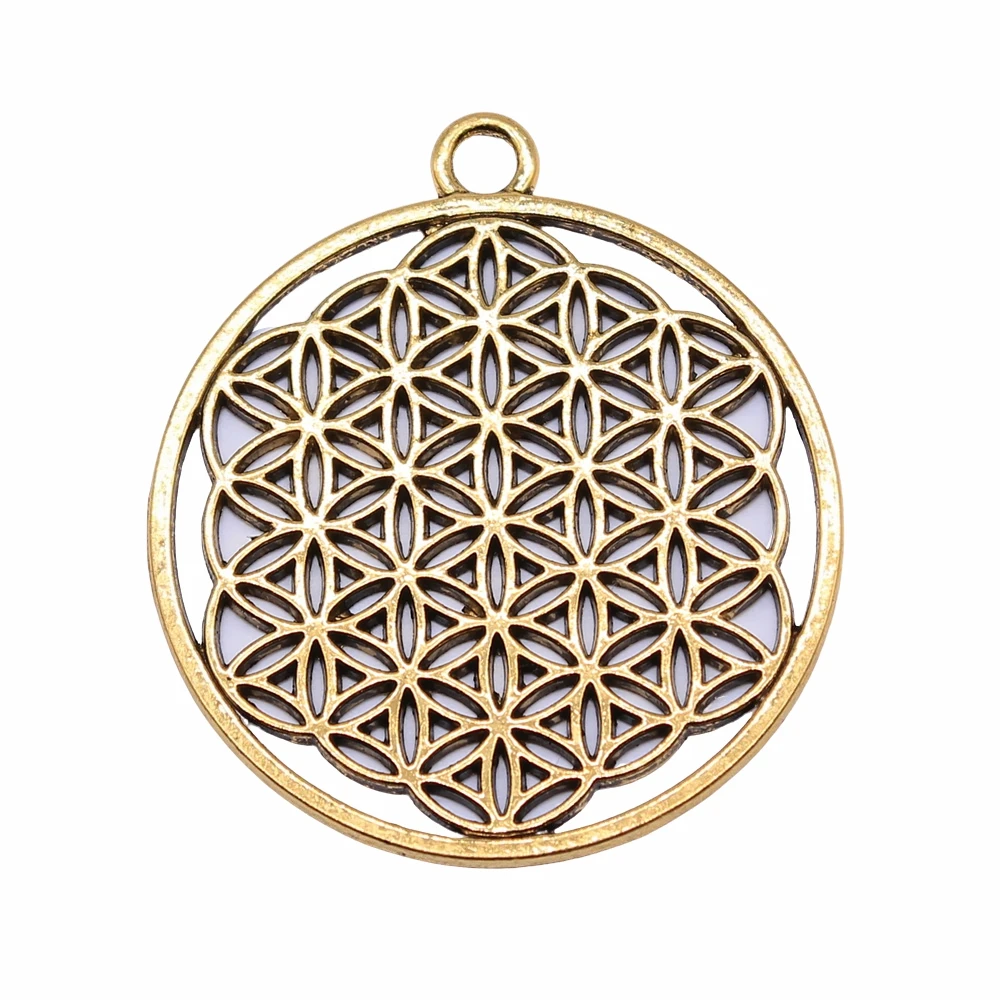 WYSIWYG 2pcs 47x42mm Round Seed Of Life Pendant Round Flower Of Life Pendant Charm Sacred Geometry Mandala Charm