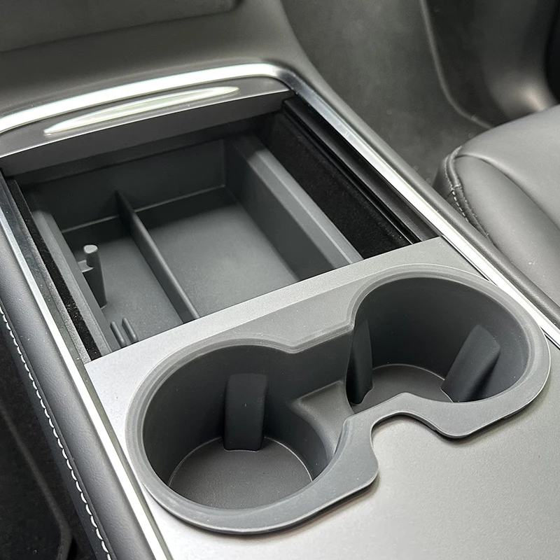 For Tesla Model 3 Y Center Console Storage box Transparent Tray with Silcone Water Cup Holder Car Key Card Slot