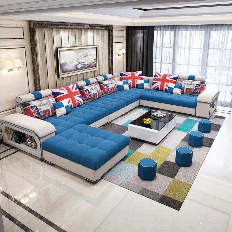 Modern Living Room Sectional Sofa U Shape 7 Seater Fabric Couch Luxury Sofa Set Multifunctional Corner Sofa With USB Speaker